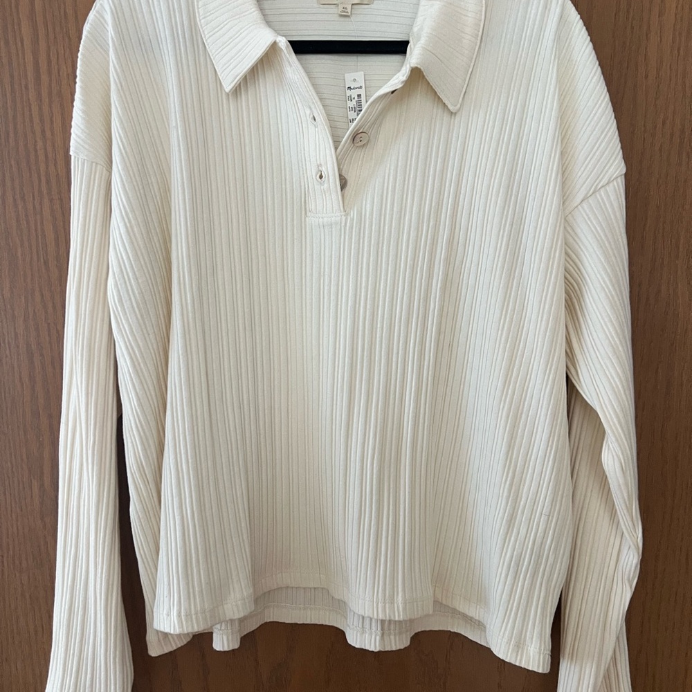 Madewell Cream Ribbed Button Down Shirt